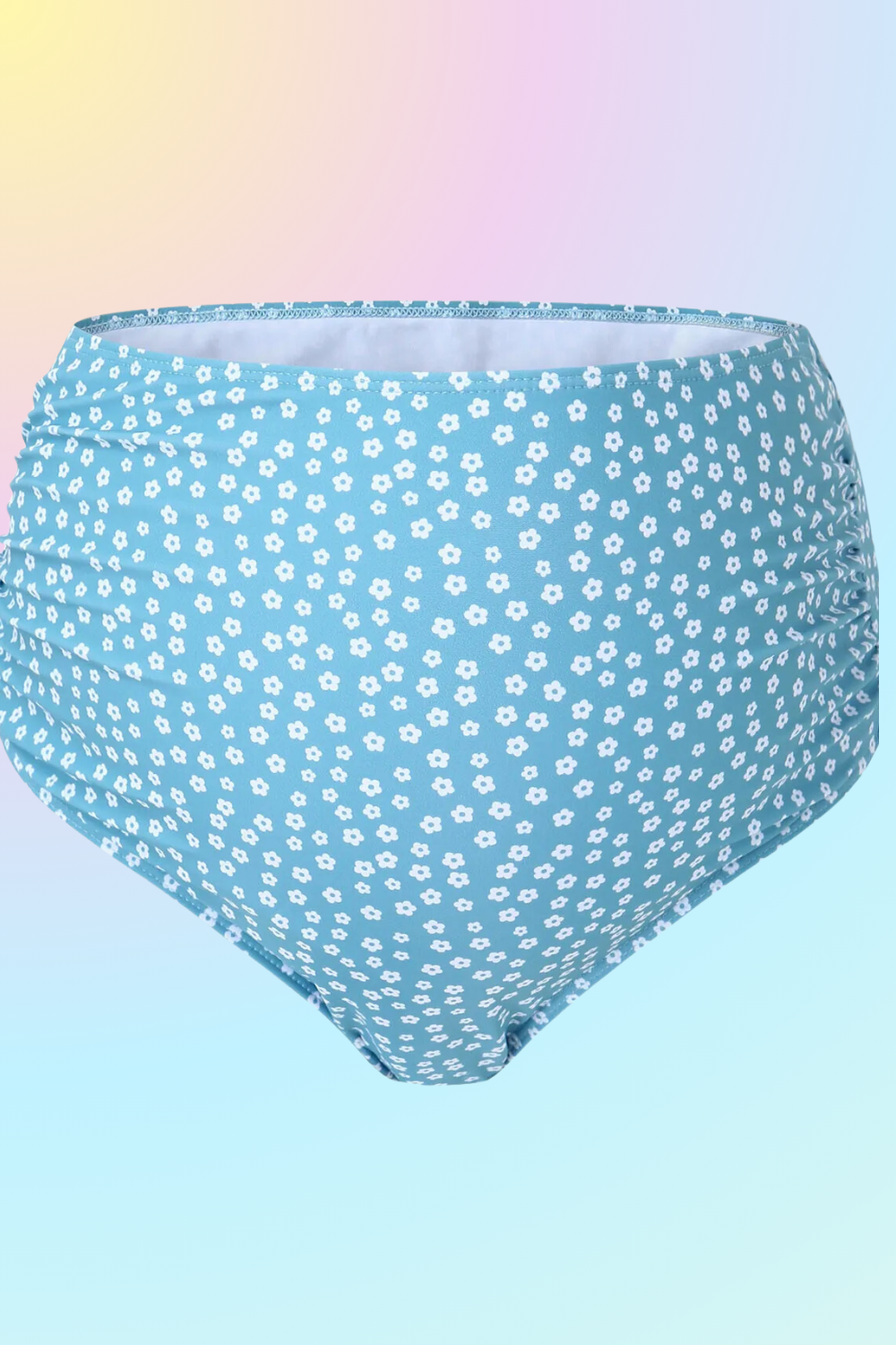 Maillot de Bain Femme Enceinte bleu à motif fleuri | Modèle # SUMMER flottant sur fond dégradé pastel par BREEZEBEEZ.