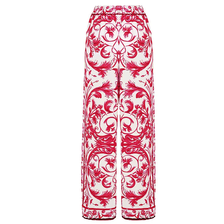 Maillot de Bain Rouge Femme | Pantalon large Ensemble 2 Pièces Nouvelle Collection de BREEZE BEEZ à motif floral rouge et blanc.