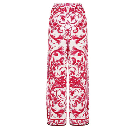 Maillot de Bain Rouge Femme | Pantalon large Ensemble 2 Pièces Nouvelle Collection de BREEZE BEEZ à motif floral rouge et blanc.