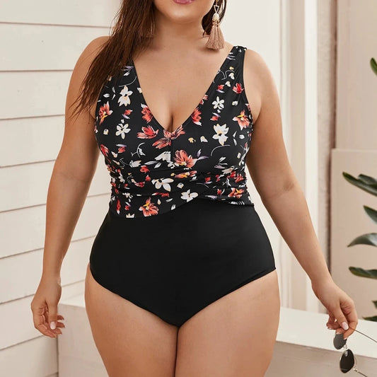 Maillot de Bain Grande Taille | Fleurs Imprimer 1 Pièce