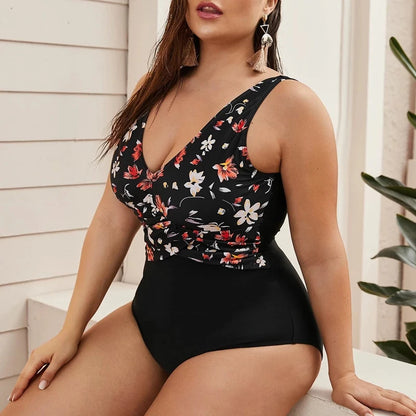 Maillot de Bain Grande Taille | Fleurs Imprimer 1 Pièce