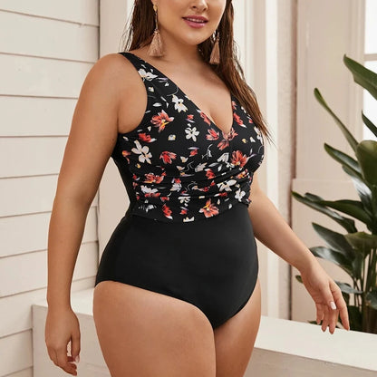 Maillot de Bain Grande Taille | Fleurs Imprimer 1 Pièce