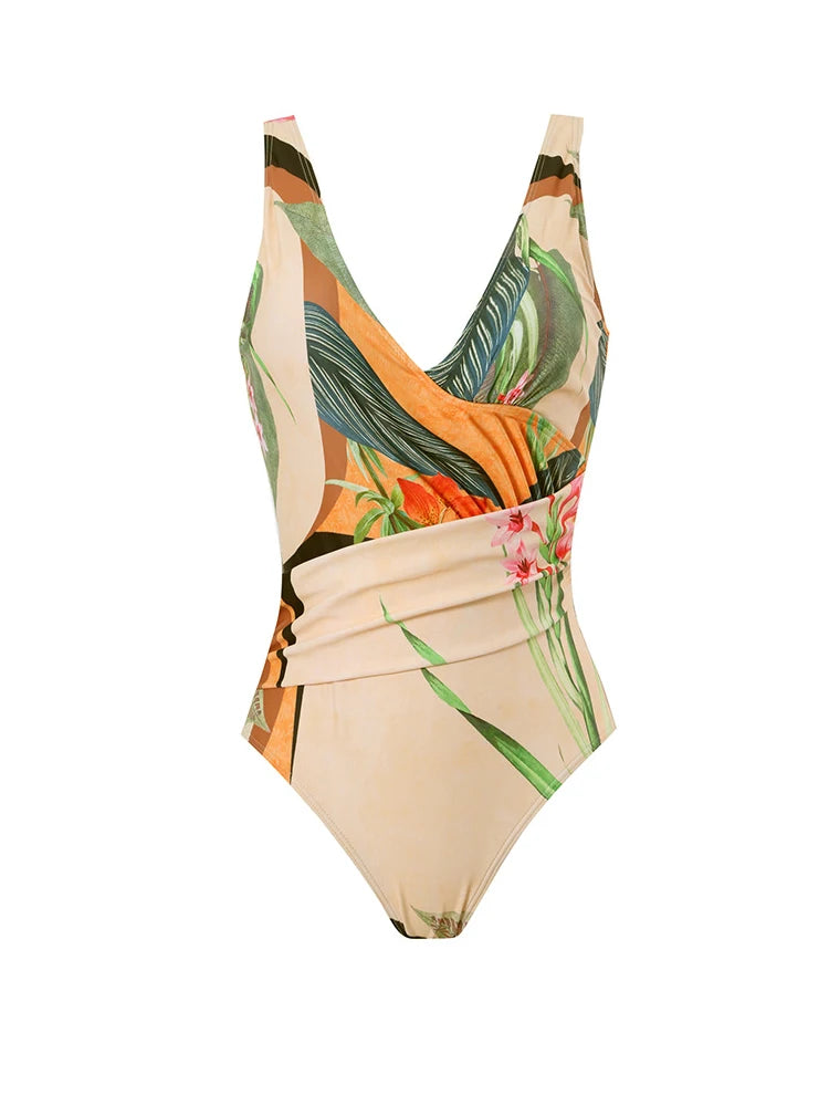 Bienvenue dans notre boutique en ligne où vous trouverez un Maillot de Bain 1 Pièce Imprimé de la marque BREEZE BEEZ avec un design tropical et un détail de taille froncée élégante.