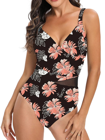 Un Maillot de Bain Femme 1 Pièce Elégant Floral avec des détails en maille, parfait pour une fête balnéaire par BREEZE BEEZ.