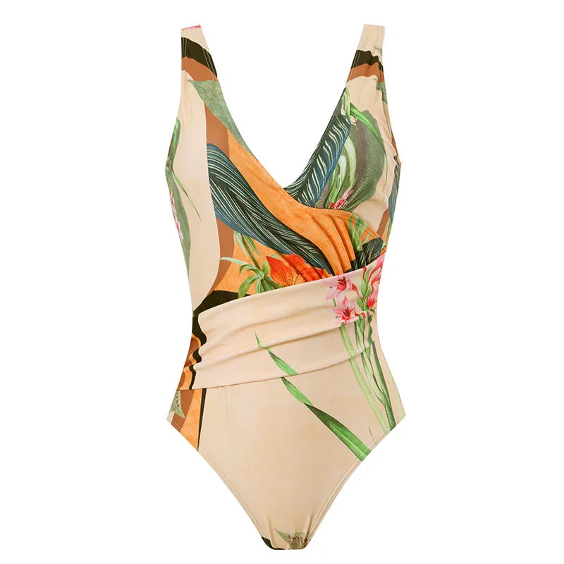 Bienvenue dans notre boutique en ligne ! Découvrez une pièce élégante : un maillot de bain 2 pièces imprimé avec un imprimé floral tropical et un détail de la marque BREEZE BEEZ.