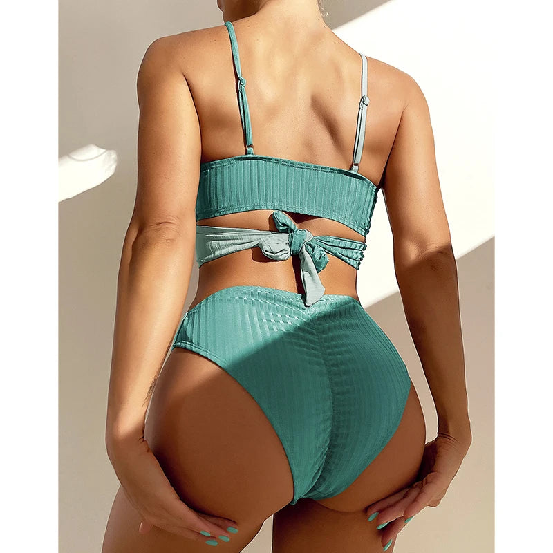 Ensemble De Bikini Sexy | Maillot Bain Croisé Côtelé