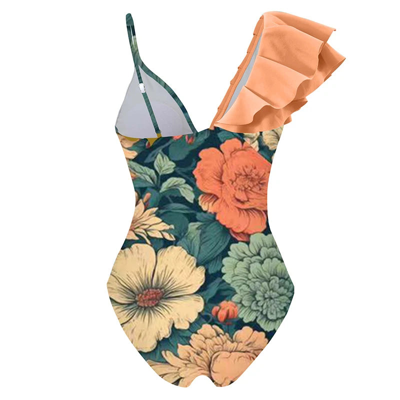 Maillot de Bain une Pièce à Imprimé Rétro en V