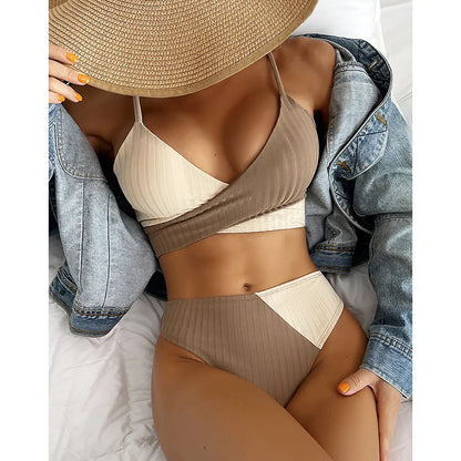 Ensemble De Bikini Sexy | Maillot Bain Croisé Côtelé